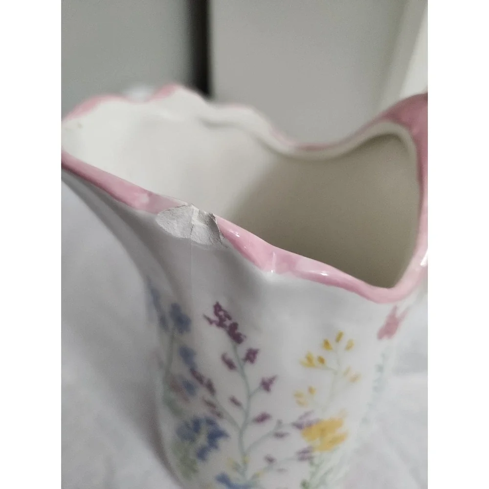 Dolly Parton Ceramic Pitcher Wildflower Butterfly Pink White Dolomite 5339142
